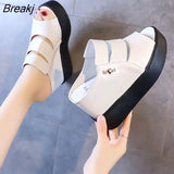Women's Summer Sandals Wedges with High-heeled Sandals White Thick-bottom Fish Mouth Shoes New Internal Increase Shoe Cool