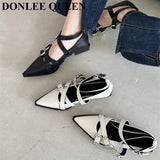 Spring Women Flat Shoes Brand Mary Jane Fashion Pointed Toe Low Heel Party Dress Pumps Belt Cross Strap Ballet Casual