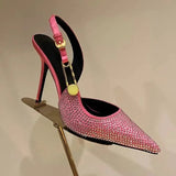 Stiletto Sandals For Women's Wedding Shoes Shiny Rhinestone Pumps Banquet Brand Pointed Toe High Heels Shoes For