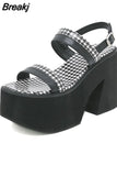 Thick Heels Platform Sandals For Women 2023 European Style Ankle Buckle Sandals Comfy Walking Lady Sandals