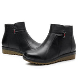 Sale Black Genuine Leather Mother Boots Woman Shoes Round Toe Flat Soft Sole Non-slip Comfortable Warm Boots