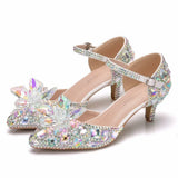Queen 5CM Pointed Toe Bride Wedding Shoes Cinderella Prom Pumps Ankle Strap Buckle Rhinestone Mary Janes High