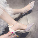 Shiny Crystal Cross Strap Pumps Women 2022 Elegant Pointed Toe Party Wedding Shoes Woman Sequins Thin High Heels
