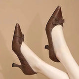 2024 Braid Pointed Toe Pumps Women Plus Size Thin Heels Work Office Shoes Laides Slip On Bowknot High Heel Shoes