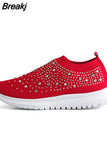 Women Sneakers Mesh Breathable Rhinestone Casual Platform Shoes For Ladies Slip On Comfortable Outdoor Female