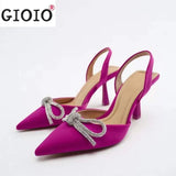 New Summer Rhinestone Bow Pointed Toe Sandals Women's High Heels Women's Elegant Sandals Shiny Sexy High Heels