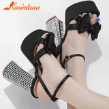 Buckle Platform Women Sandals Summer 2023 New Hot Sexy Elegant Rhinestones Shoes Thick Heels Sandals Bowknot Decor