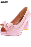 New women's Spike High Heels Peep Toe butterfly-knot Platform Shoes Woman Casual Pumps Big Size