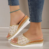 2023 New Fashion Striped Platform Slippers Women Summer Canvas Wedge Sandals Woman Plus Size Non Slip Casual