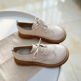 Girl Thick Bottom Small Leather Shoes British Style Round Head Flat Shoes Literary Retro Brogue Shoes Original