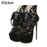 New Style Platform Hollow Open Toe Zipper Women Sandals Summer Super Thin High Heel Red Wedding Party