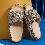 Leopard Thick Platform Slippers for Women Home Couple Soft Sole Slide Sandals Woman 2023 Summer Beach Flip Flops