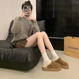 Breakj Shoes Platform And Velvet Head Half Slippers Women Wear 2024 New Winter Birken Wool Snowcotton