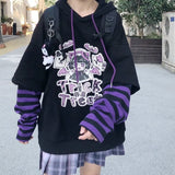 Long Striped Sleeve Anime Hoodies Women Hip Hop Harajuku Kawaii Pullover Autumn Winter Loose Vintage Hooded