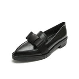 Retro Bowknot oxfords woman flats slip on thick heels loafers british pointed toe small leather shoes women plus size