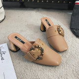 Slippers Women Wear The New Korean Version Of Fashion Baotou Diamond Thick Heels Muller Shoes Fashion Flip-Flops In Spring And Summer