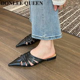 Slippers Women Pointed Toe Mule Flat Heels Casual Slip On Slide Outdoor Flip Flops 2023 Fashion Hollow Shoes Female