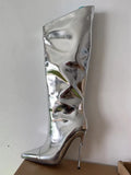 High Boots Candy Color Mirror Leather Women Knee High Boots High Heels Stilettos Runway Shoes for Women High Heel
