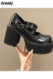 Black Platform Pumps for Women Super High Heels Buckle Strap Mary Jane Shoes Woman Goth Thick Heeled Party Shoes