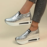 Gold Snake Pattern Sneakers Women 2024 Spring Slip On Height Increase Sneaker Woman Plus Size Pu Leather Loafers Shoes