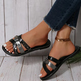 Slippers Shoes For Women Casual Snake Pattern Slides Roman Flat Plus Size Peep Toe Comfortable Retro Female Footwear