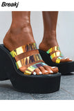 2023 Summer Chunky Platform Woman Mules Shoes Slides Platform Wedges Leisure Comfy Outdoor Slippers Woman Beach