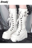 Style Platform Wedges Mid-calf Motorcycle Boots 2023 Vampire Cosplay Winter Shoes For Women Walkim Comfy Big Size