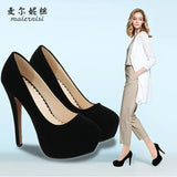 Women Pumps Fashion Flock Womens Sandals 14cm Platform Wedding Pumps Casual Thin Heels Womens
