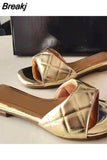 Square Toe Slippers Women Peep Toe Heel Slides Summer Shoe Women Embroidery Mule Massage Outsole Slipper Size