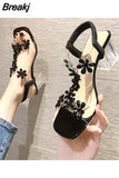 Sandals Women's 2023 Summer New Style Fashion Small Flower Decoration Buckle Transparent Square Heel Women's