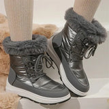 Down Waterproof Winter Boots Women Non-Slip Thick Plush Snow Boots Woman Faux Fur Keep Warm Lace Up Ankle Botas Cotton