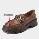 Size 34-41 Women Loafers Classic Chain High Heels Shoes For Women Retro Pumps Genuine Leather 2023 Trend Preppy