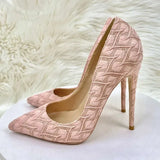 Elegant Women Pink Lace Fabric Pointy Toe High Heel Wedding Bridemaids Shoes Comfortable 8cm 10cm 12cm Stiletto