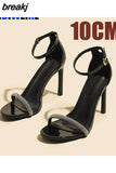 8/10cm Women Shoes New Thin Heels One Word Sandals Women Summer Fashion High Heels Rhinestone Sandals Sandalias De