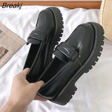 Solid Black PU Leather Loafers Zapatos Casual Women Slip on Flats Round Toe Platform