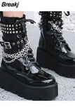 Dropship Female Motorcycle Boots Square Heel Square Toe Zip Black Ankle Boots Platform Comfy Street Jungle boots Woman
