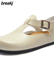 Summer Women Gladiator Cork Sandals Fashion Casual Buckle Strap Closed Toe PU Leather Sandal