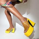 Size 46 High Heels Women's Slippers Slip On PVC Platform Shoes For Woman Summer Dress Elegant Trendy Casual Concise