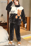 Women's Warm Home Clothes Sleepwear Ladies Flannel Thick Coral Fleec Oversized Woolen Pijama Zipper Plush Coral