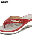 Women Outside Slippers Summer Mature Wedges Flip Flops Fashion Metal Button Platform Sandals Casual Lady Slides Beach
