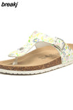2023 New Women Print Cork Flip Flops Slipper Casual Summer Beach Outside Non-slip Slides