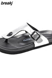 2023 New Summer Unisex Beach Cork Flip Flops Women Slippers Casual Quick Drying Men Buckle PU Leather Slides