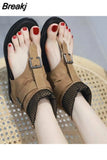 Sandal Comfort Shoes for Women Buckle Med 2023 Summer Flip Flops Platform Increasing Height Round Toe Girls Boot Closed