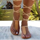 New Gladiator Women Flat Sandals Ladies Clip Toe Cross Strap Thong Sandals Shoes Woman Beach Free-binding Sandalen
