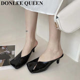 New Arrival Gold Outer Wear Slippers Women Fashion Slip On Square Toe Stiletto Mules Comfortable Heel Slide For Party
