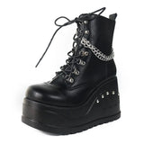 Punk Goth Platform Motorcycle boots Wedges Women's Boot Lace Up Trendy INS Hot Sale Chain 2022 Casual Luxury Women's