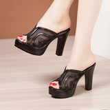 Sandals And Slippers Women's Soft Leather 2023 Summer New Thick-Soled Waterproof Platform Floor High-Heeled High-Heeled