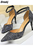 Elegant Party Sandals Metal Stiletto Glitter Pumps Luxury Women's Wedding Shoes Bride Gold Silver 2023 Women High