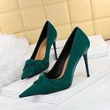 Breakj Korean Version Elegant Banquet Heels Slim Mouth Pointed Bow Women's Single