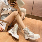 Ankle Boots Female Leather Luxury Designer Shoes Woman Summer 2023 Trend Wedges Heel Elegant Sandals Booties Large